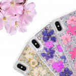 Wholesale iPhone XS / X Luxury Glitter Dried Natural Flower Petal Clear Hybrid Case (Bronze Pearl)